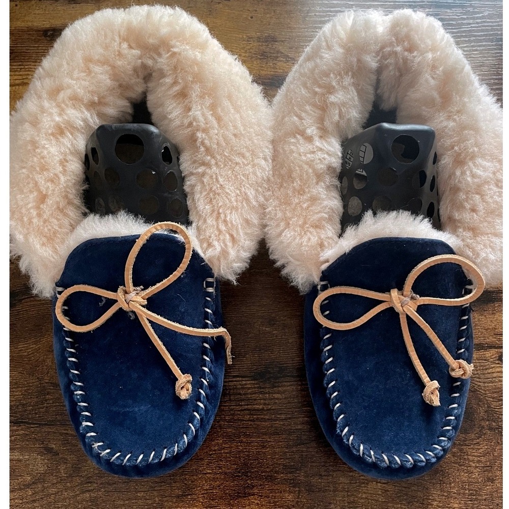 UGG Womens Alena Moccasin Slipper Navy Blue Suede Sheepskin Lining Size 8